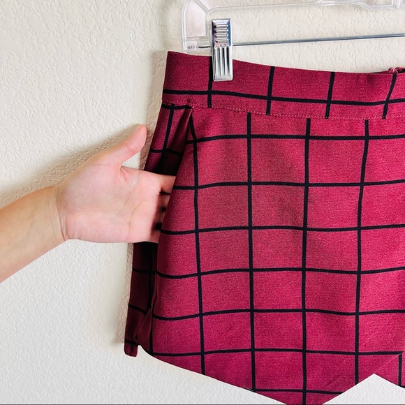 Maroon Black Grid Envelope Skirt Skort - Picture 8 of 9